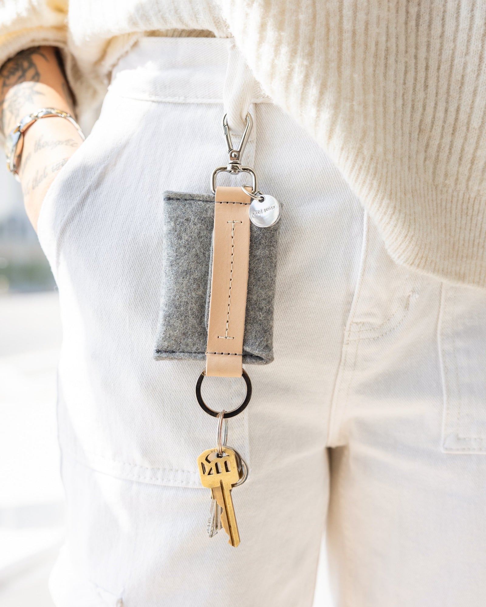 Merino Wool Card Key Fob | Granite x Natural