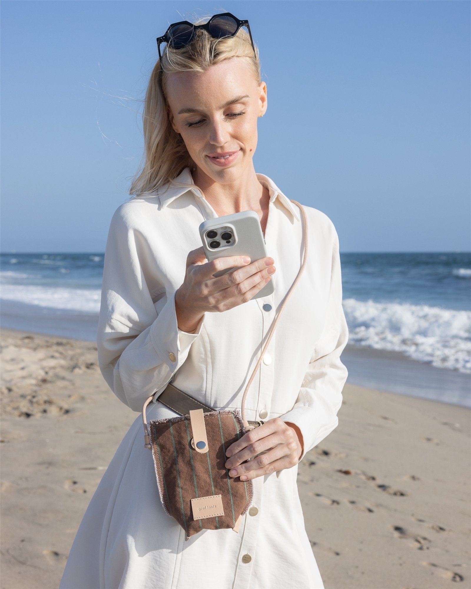 Hana Canvas Phone Crossbody | Sea Clay