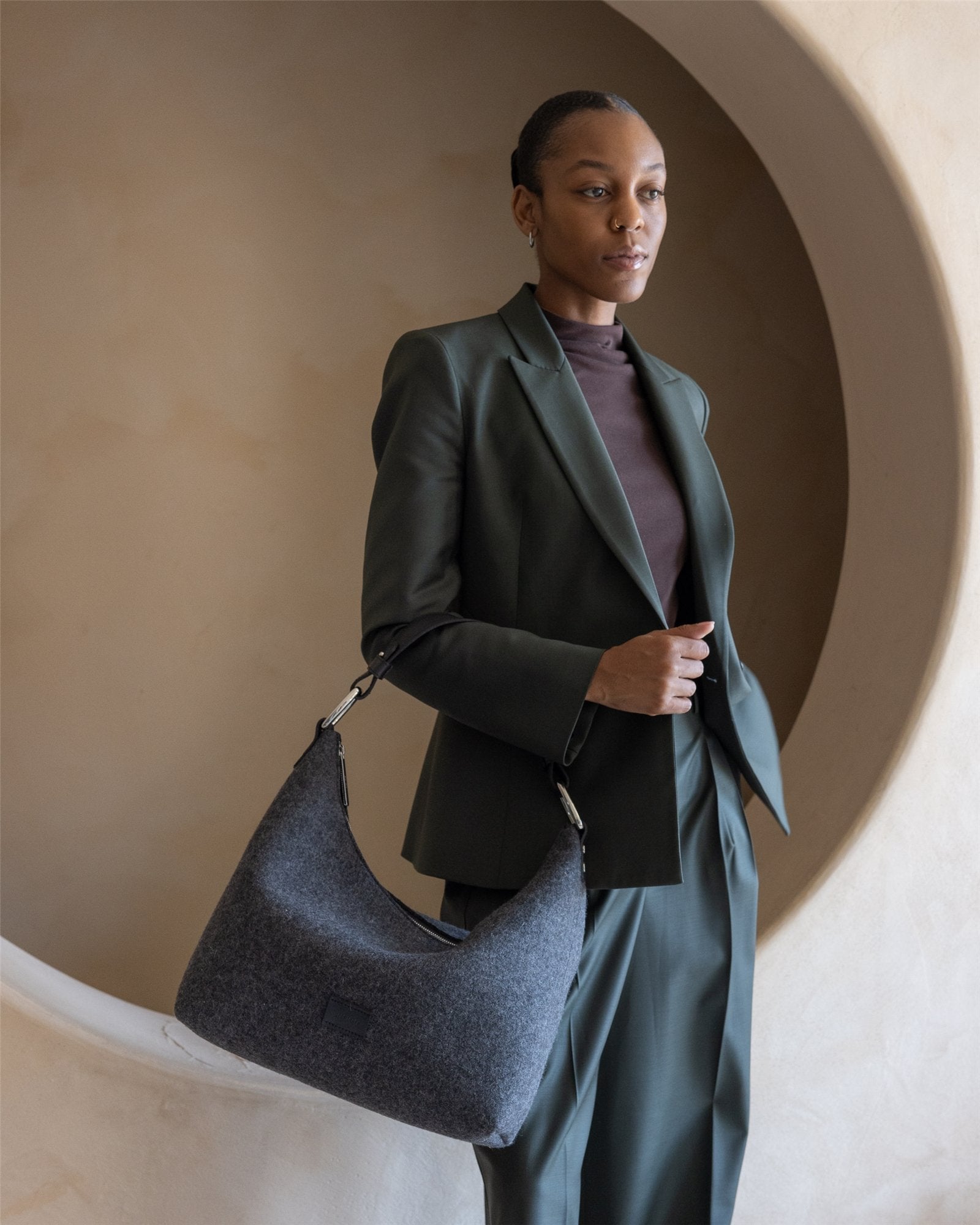 Hana Merino Wool Hobo Bag | Charcoal