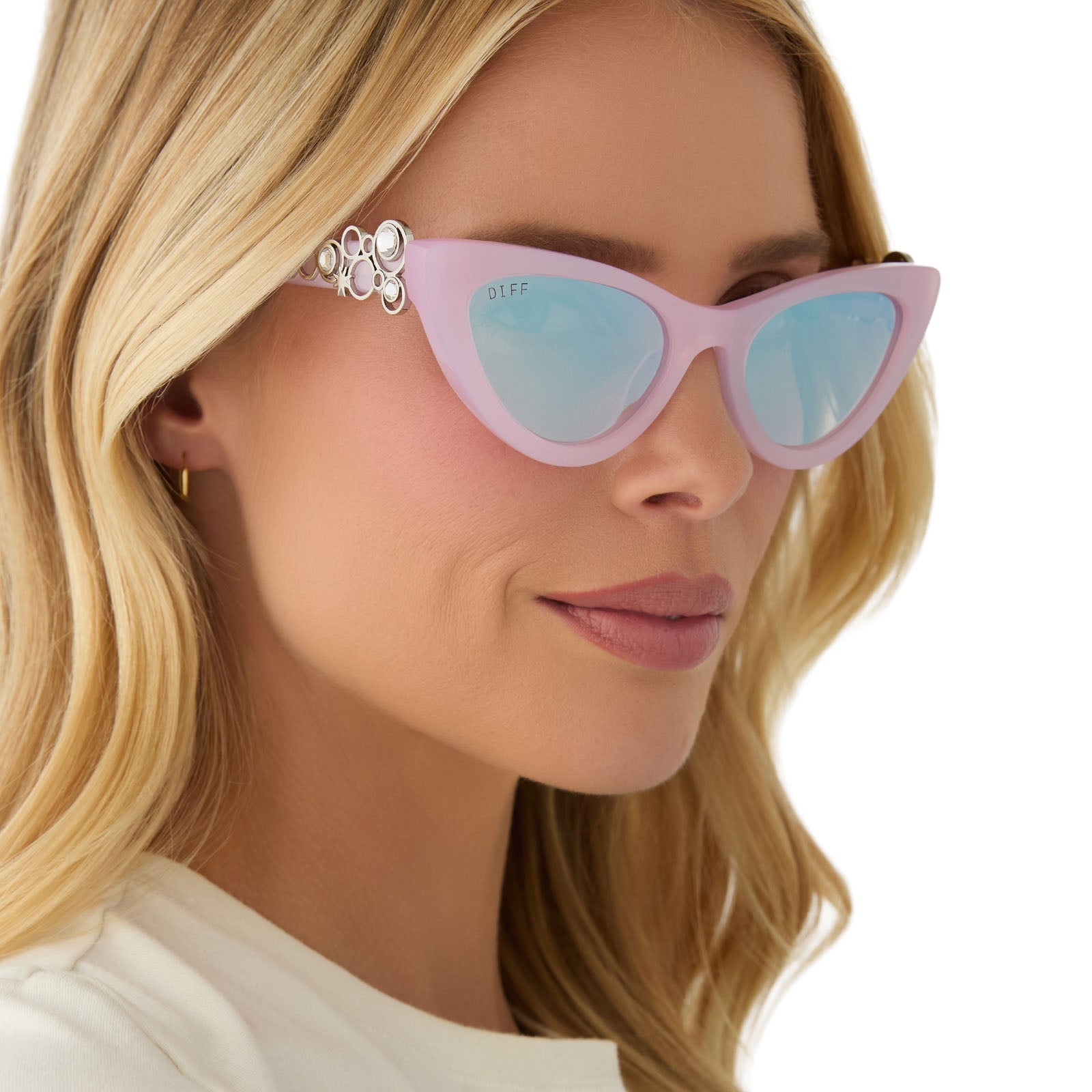 Womens | Glinda Upland For Good Sunglasses | Glassy Pink Crystal | Silver Flash Lenses