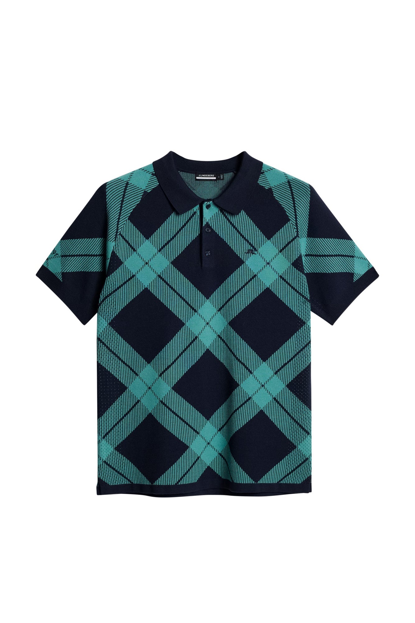 Martin Knit Polo in Glenmuir Tartan Teal L by J.Lindeberg