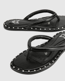 Womens | Grenada Leather/Studs Sandal | Black/Silver