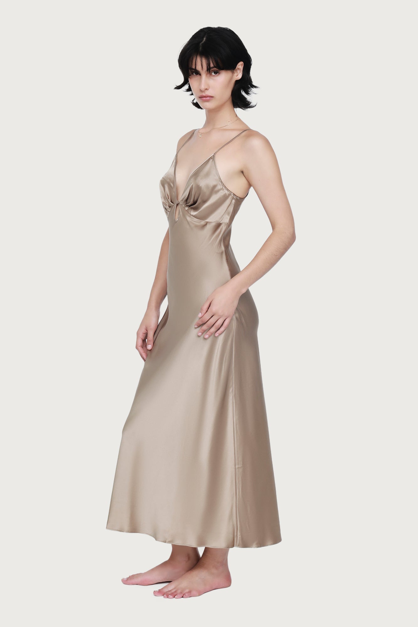 The Antoinette Long Slip By GINIA In Sepia