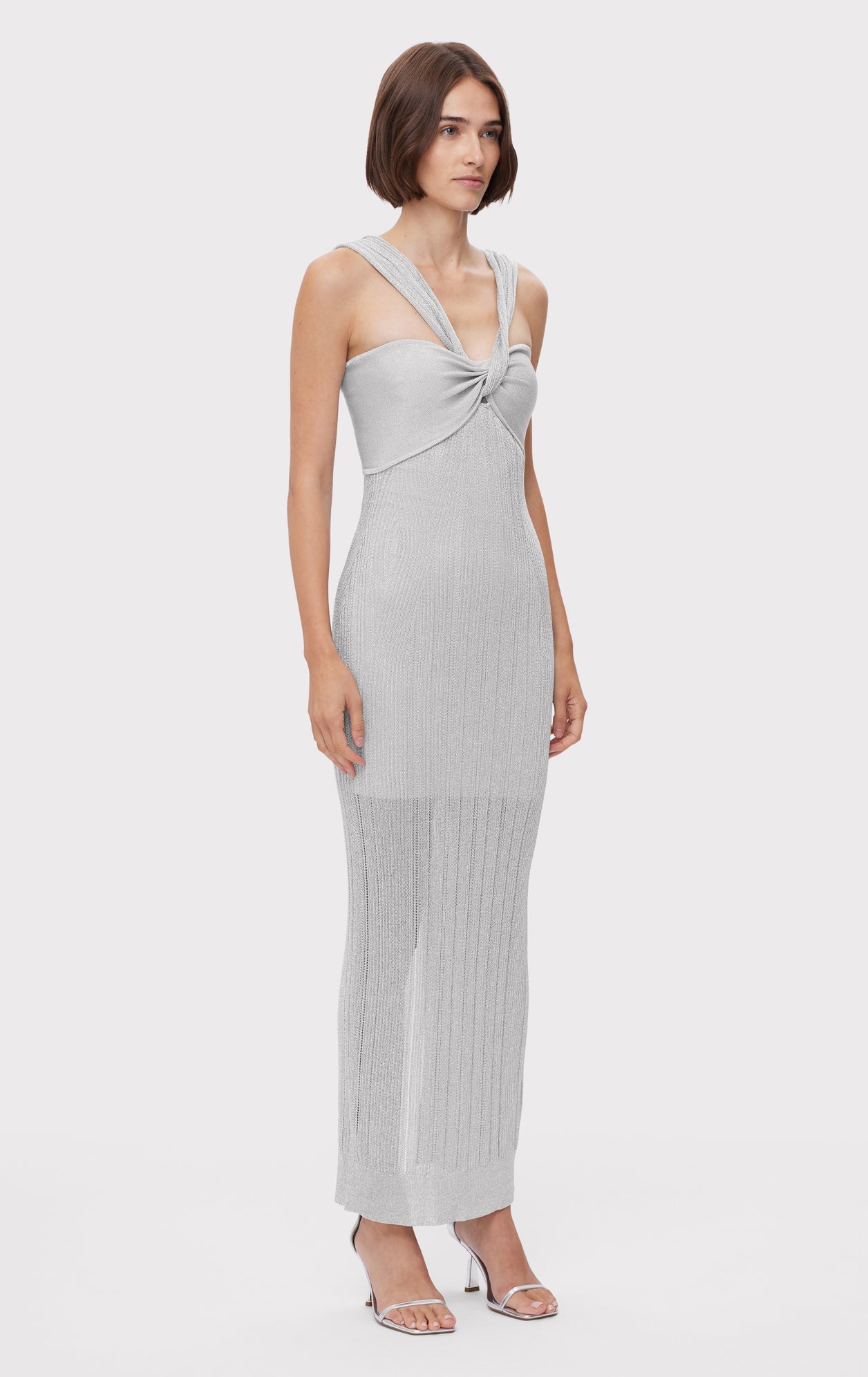 Metallic Textured Rib Gown | Metallic Silver