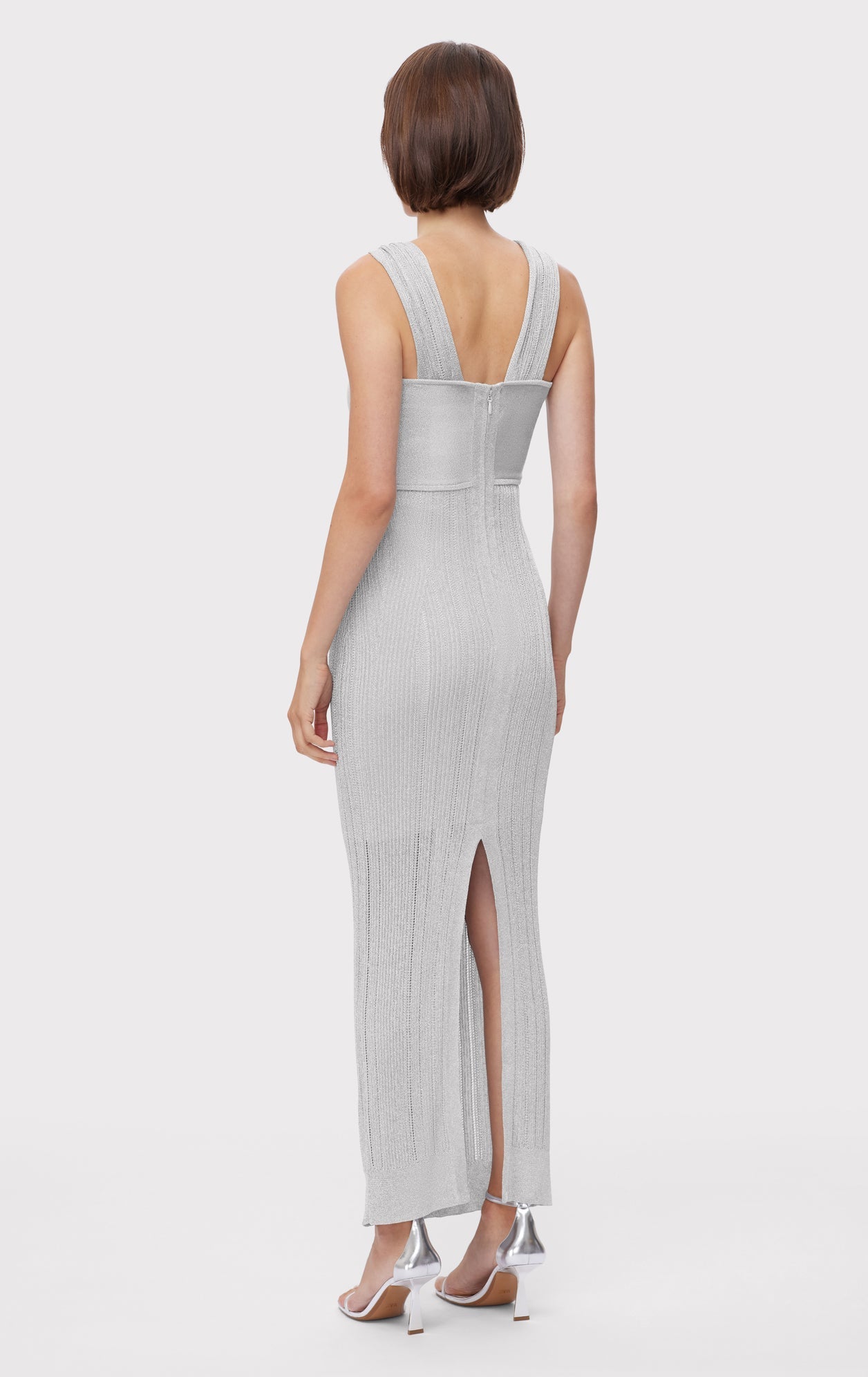 Metallic Textured Rib Gown | Metallic Silver