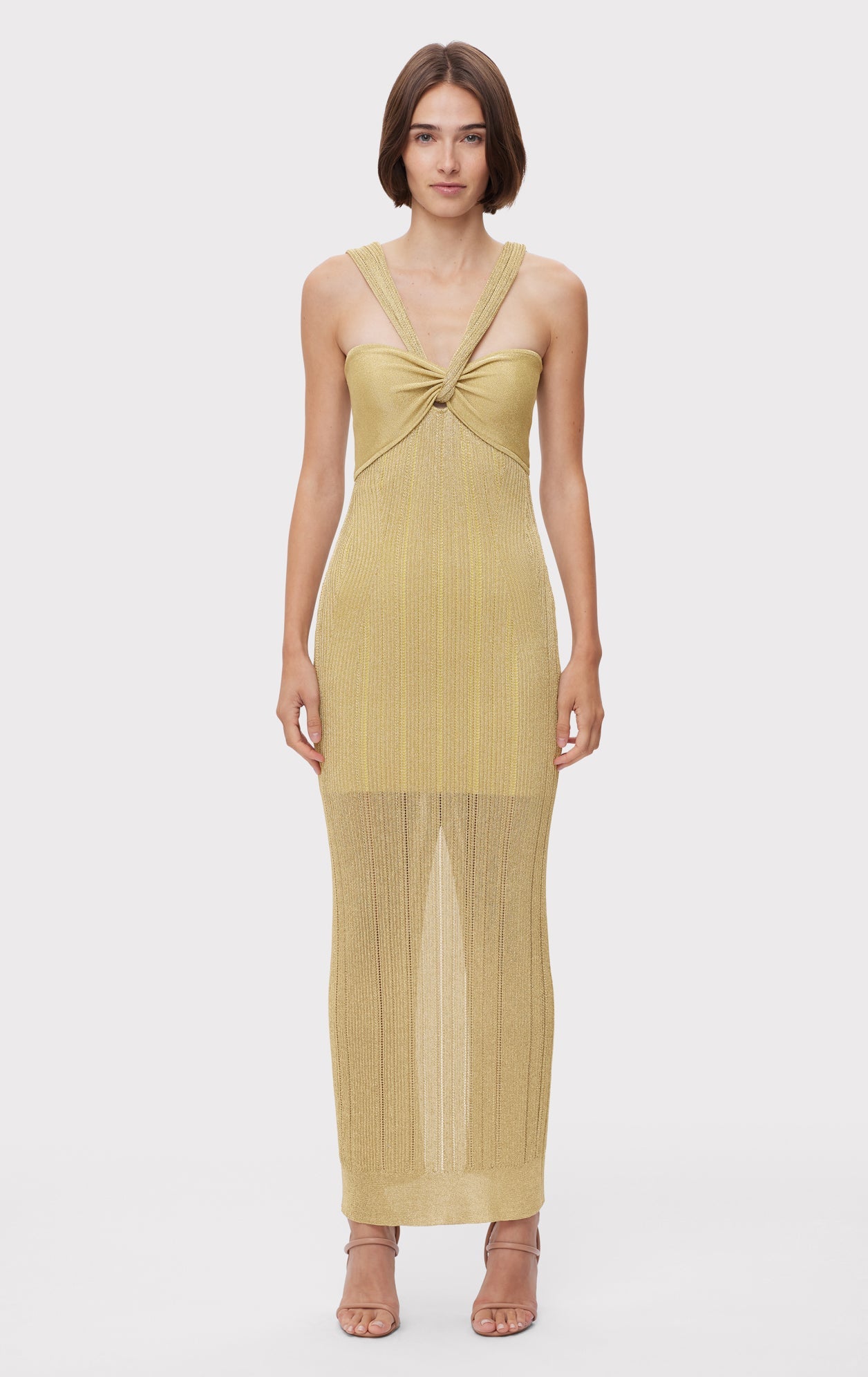 Metallic Textured Rib Gown | Metallic Gold