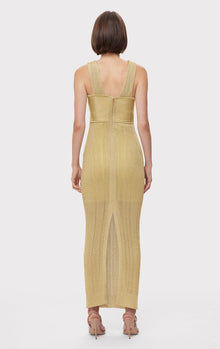 Metallic Textured Rib Gown | Metallic Gold