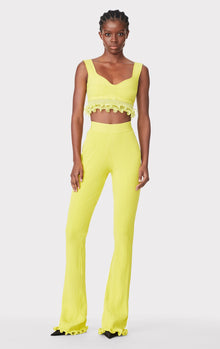 Ribbed Pants W/ Ruffled Hem | Chartreuse