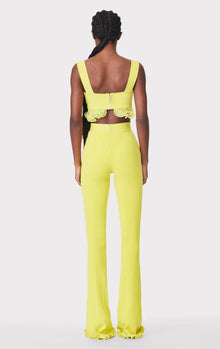 Ribbed Pants W/ Ruffled Hem | Chartreuse