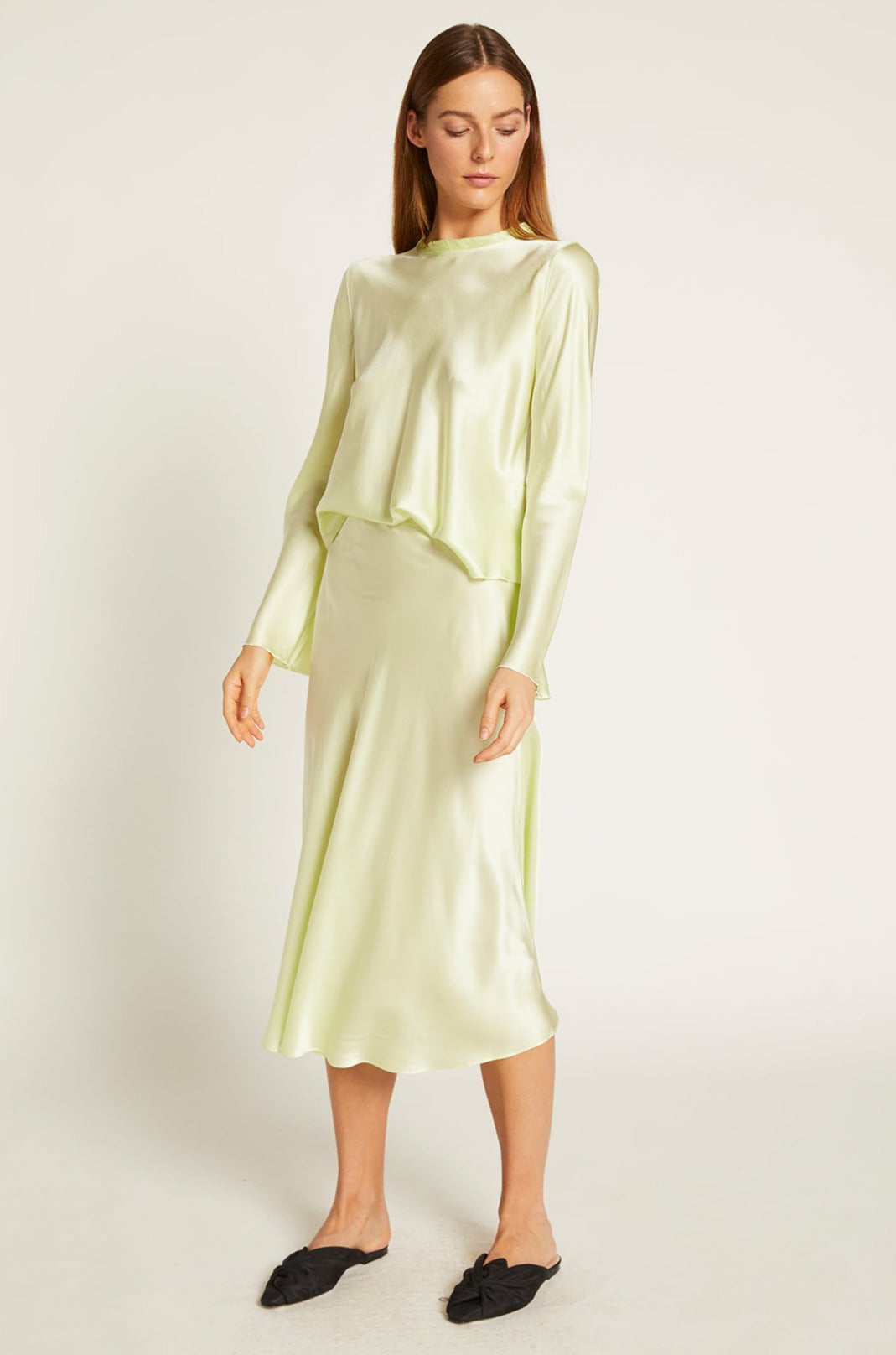 GINIA Silk Cardi Skirt Lime Creme