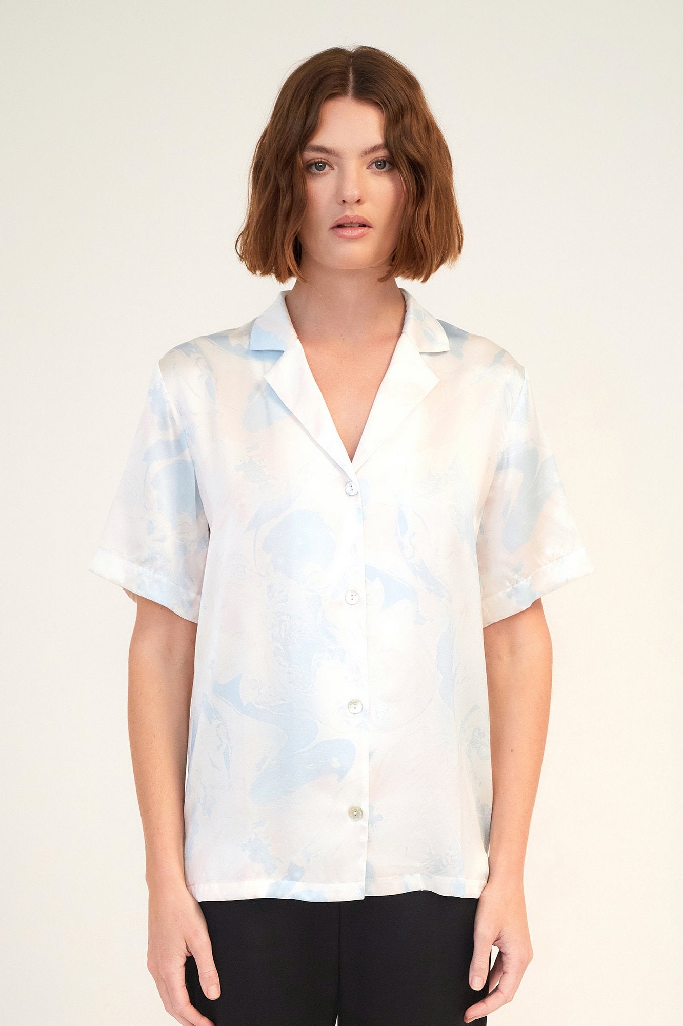 GINIA Silk Camp Shirt Cascade