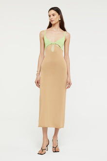 GINIA Venice Keyhole Dress in Sand/Pistachio