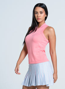 Top Golf | Seamless Textured Sleeveless Polo | Pink
