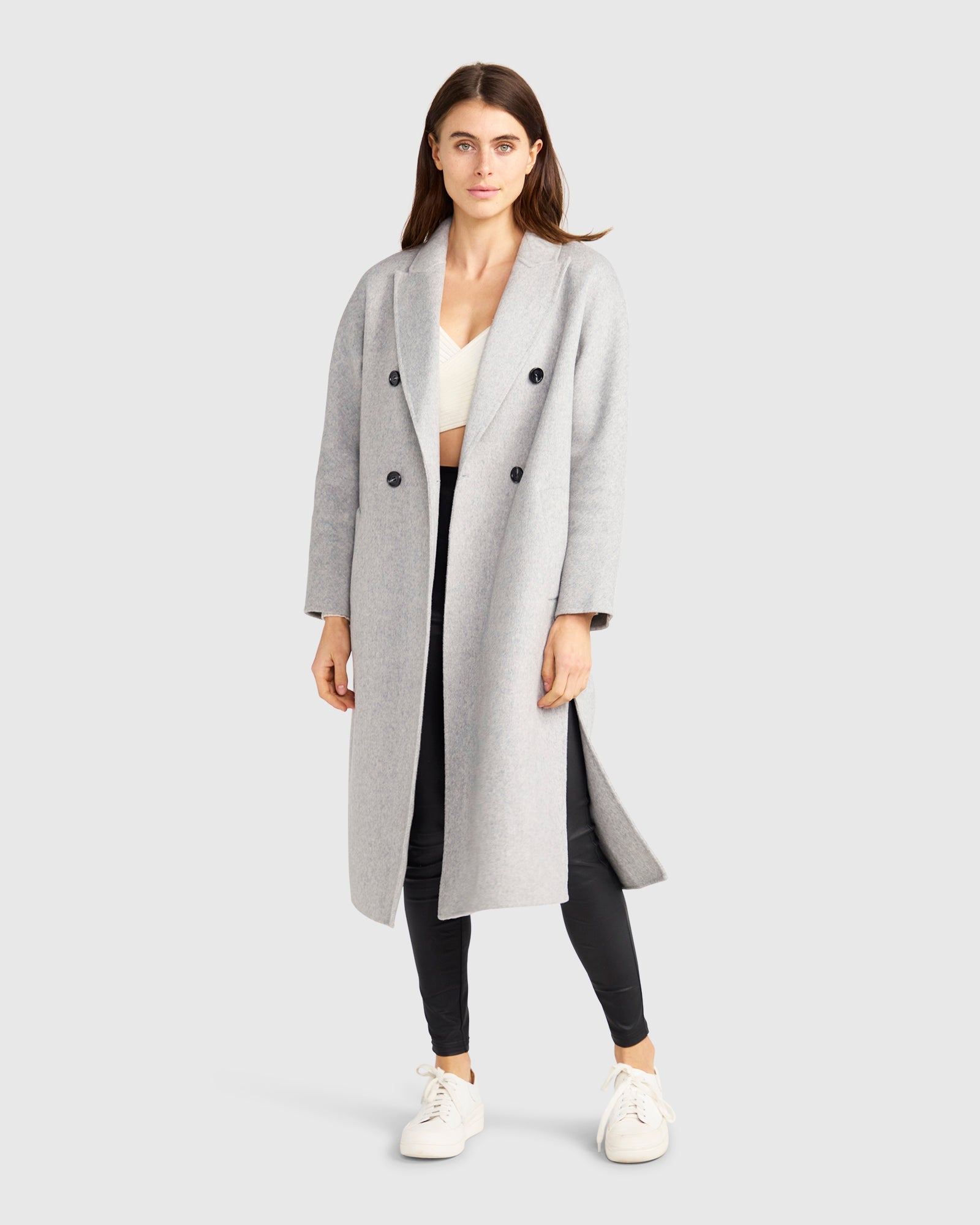 Women | Guestlist Wool Blend Oversized Double Breasted Coat | Grey Marle