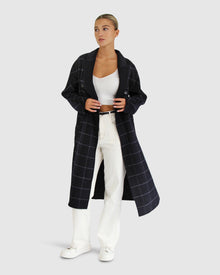 Women | Guestlist Wool Blend Oversized Double Breasted Coat | Navy Plaid