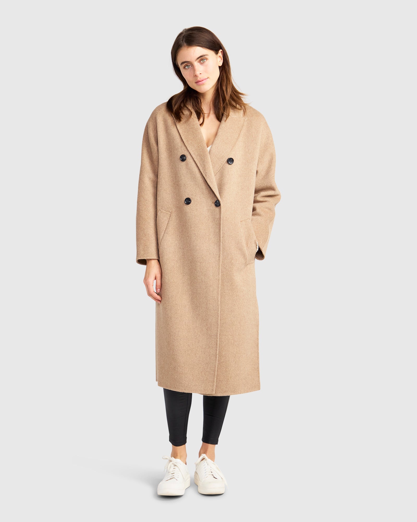 Women | Guestlist Wool Blend Oversized Double Breasted Coat | Oat