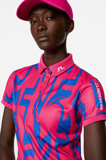Women | Tour Tech Print Polo | Glitch Bridge Pink