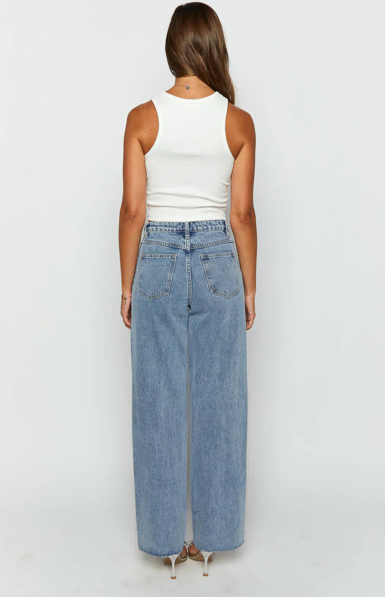 Gem Diamante Trim Wide Leg Jeans | Denim