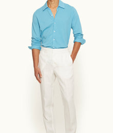 Giles Pique Tailored Fit Classic Collar Cotton Pique Shirt | California Blue