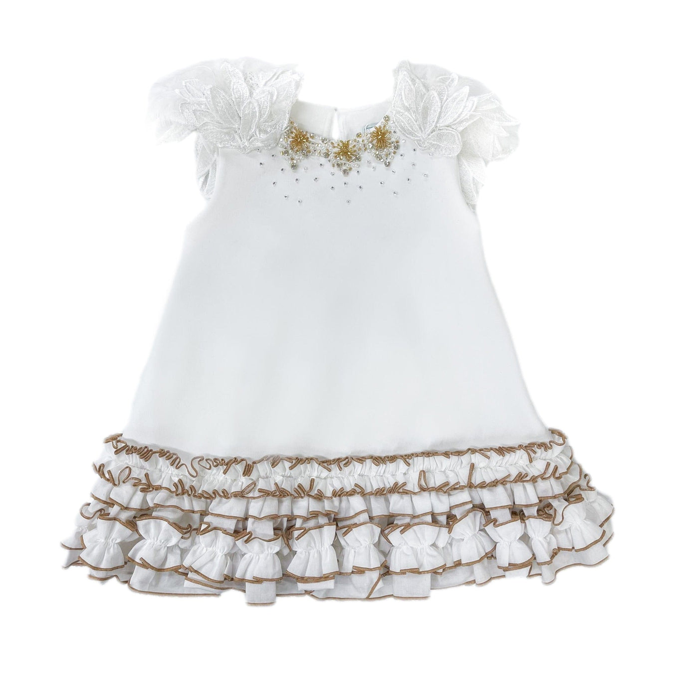 Girl | Angelina Feather Wings Dress | White x Gold
