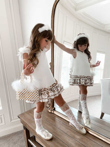 Girl | Angelina Feather Wings Dress | White x Gold