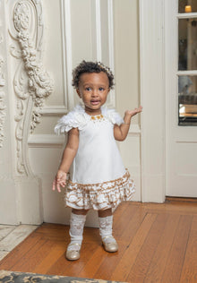 Girl | Angelina Feather Wings Dress | White x Gold