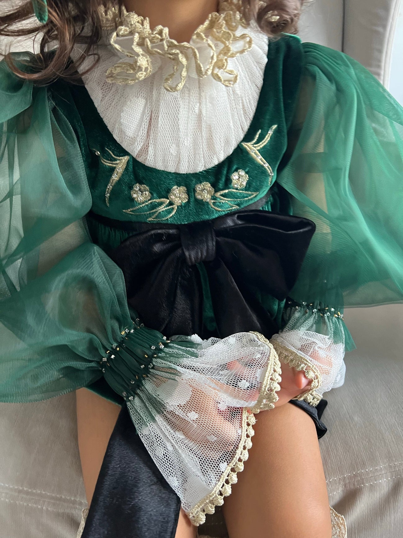 Girl | Aurora Royal Green Velour Romper