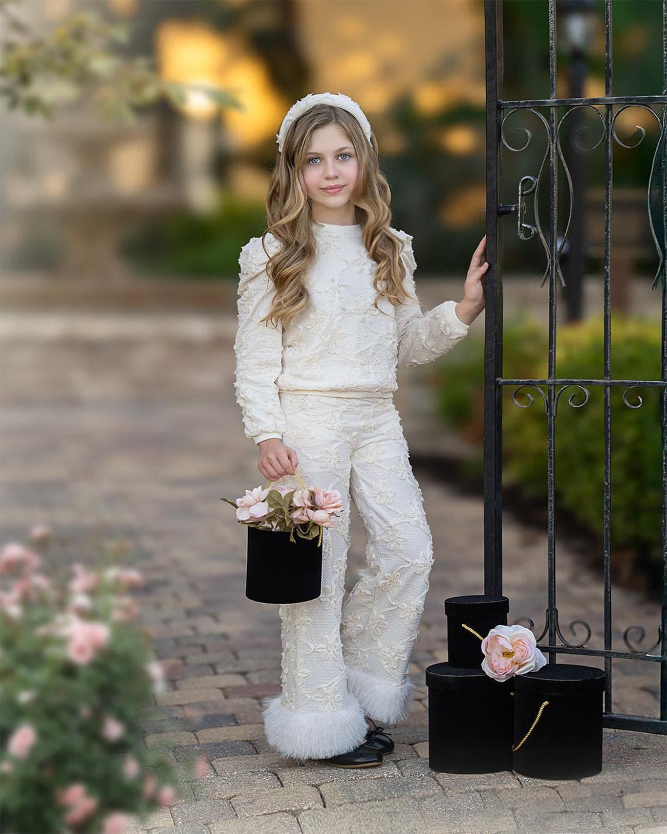 Girl | Ava Flower Wide Leg Pants | Ivory