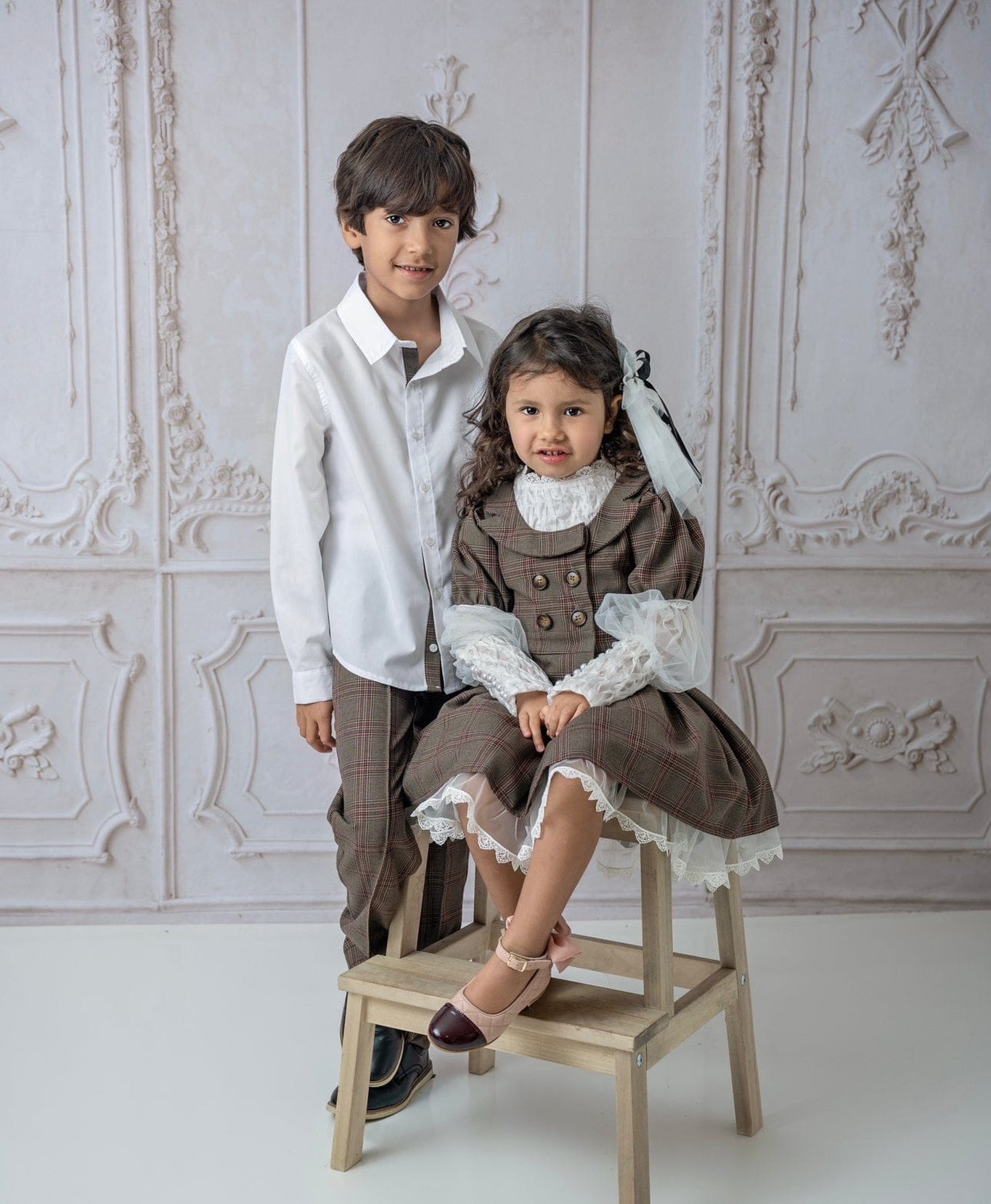 Girl | Blair Estate Tweed Top and Skirt Set | Brown x White