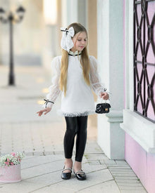 Girl | Brianna Tunic and Pants Set | White x Black
