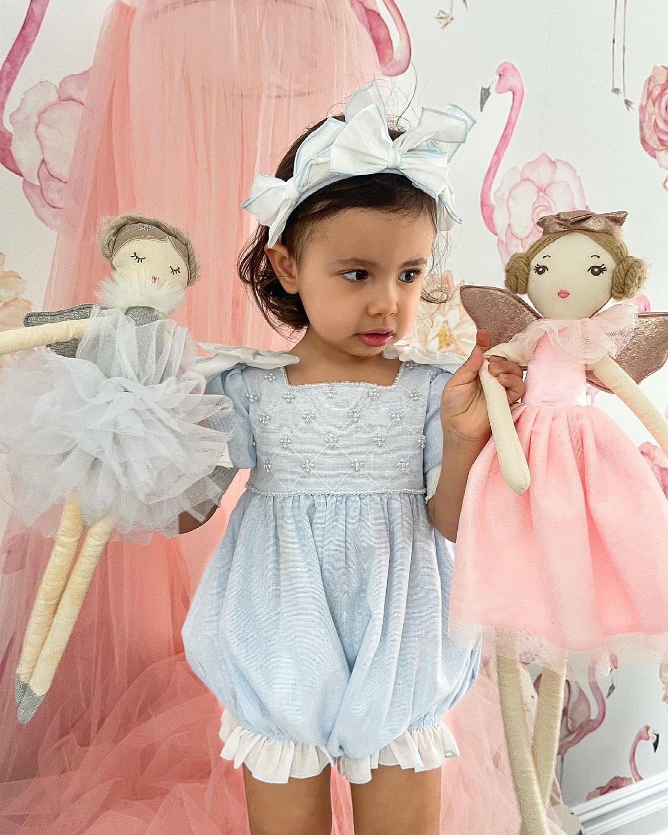 Girl | Charlotte Baby Linen Romper | Blue