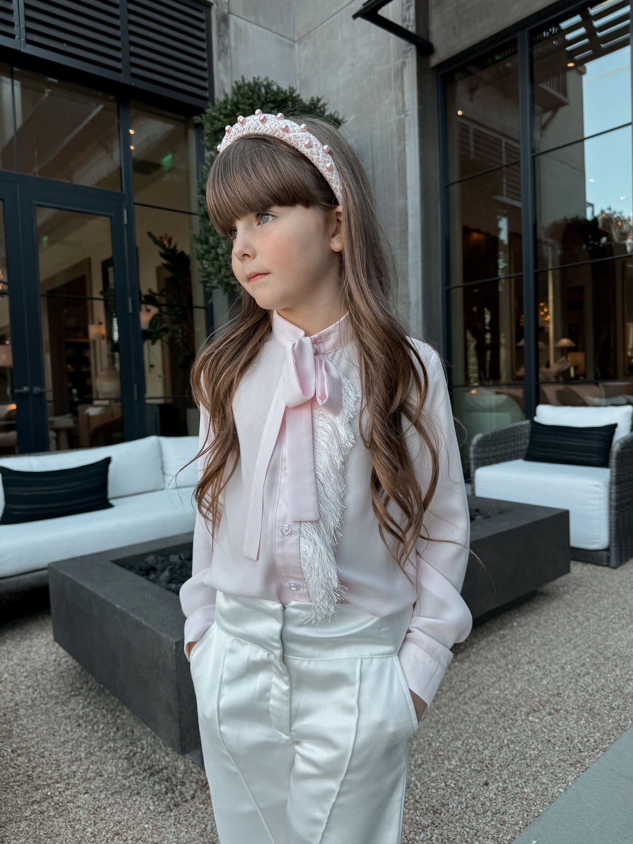Girl | Crepe Fringe Blouse | Pink