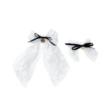 Girl | Embroidered Flower Hair Bows | White