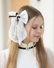 Girl | Embroidered Flower Hair Bows | White