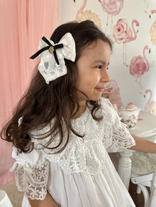 Girl | Embroidered Flower Hair Bows | White