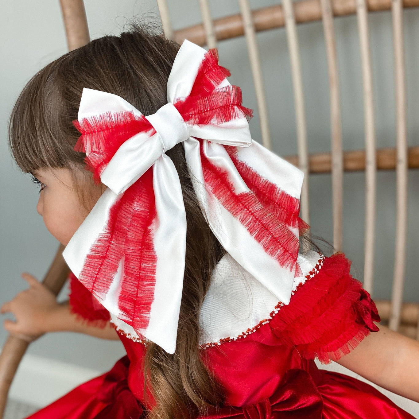 Girl | Holly Ruffle Hair Bow | Red