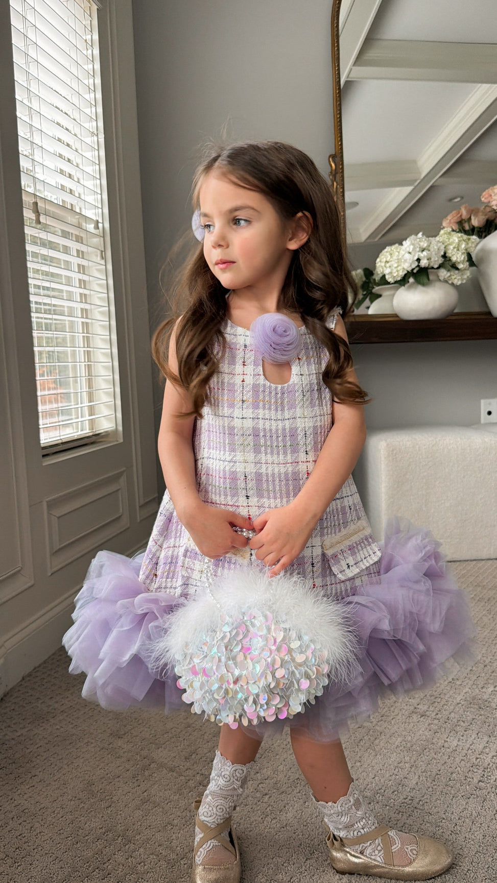 Girl | Violet Tweed and Tulle Dress