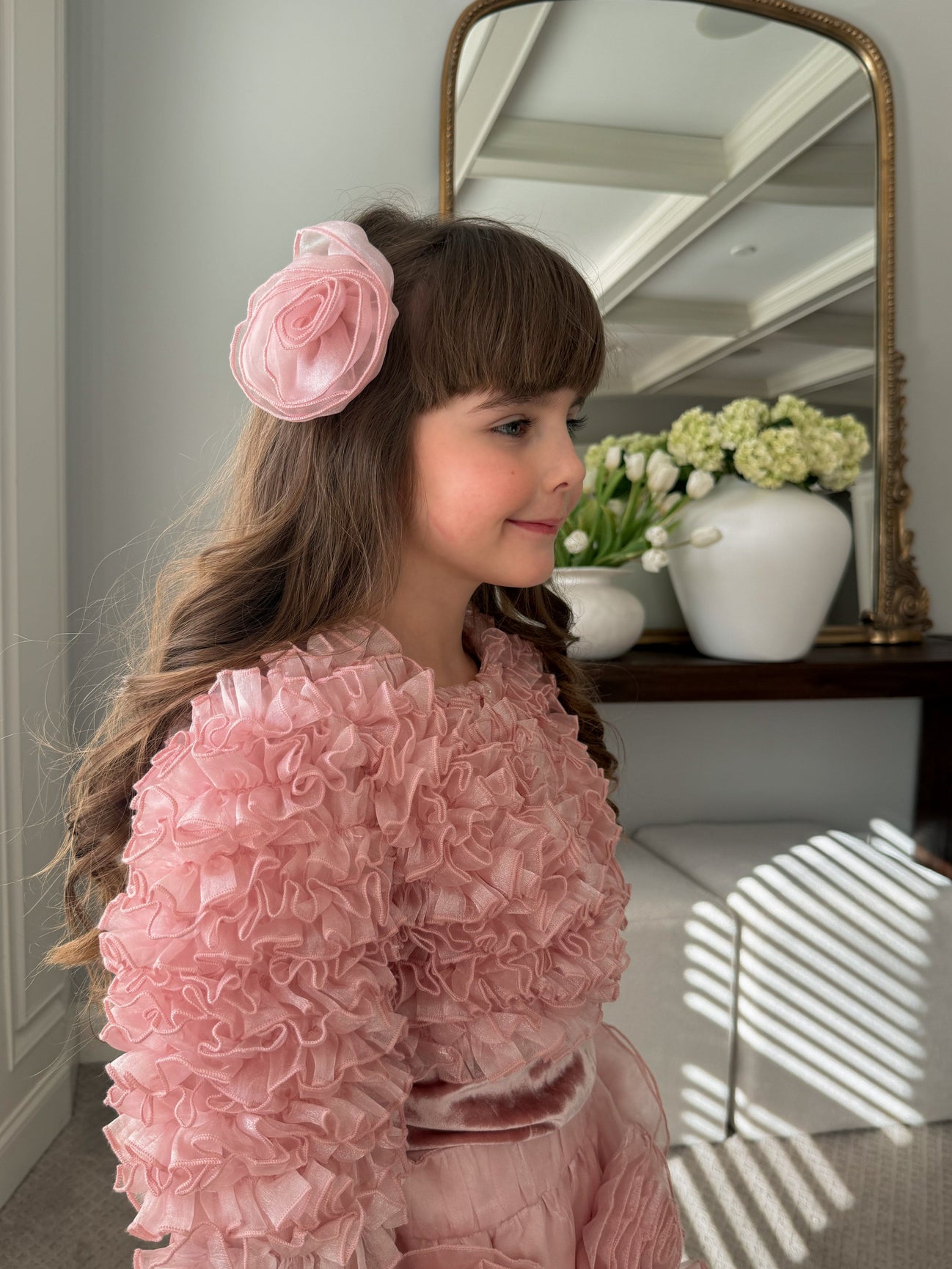Girl | Vivian Dusty Organza Flower Hair Clip | Pink