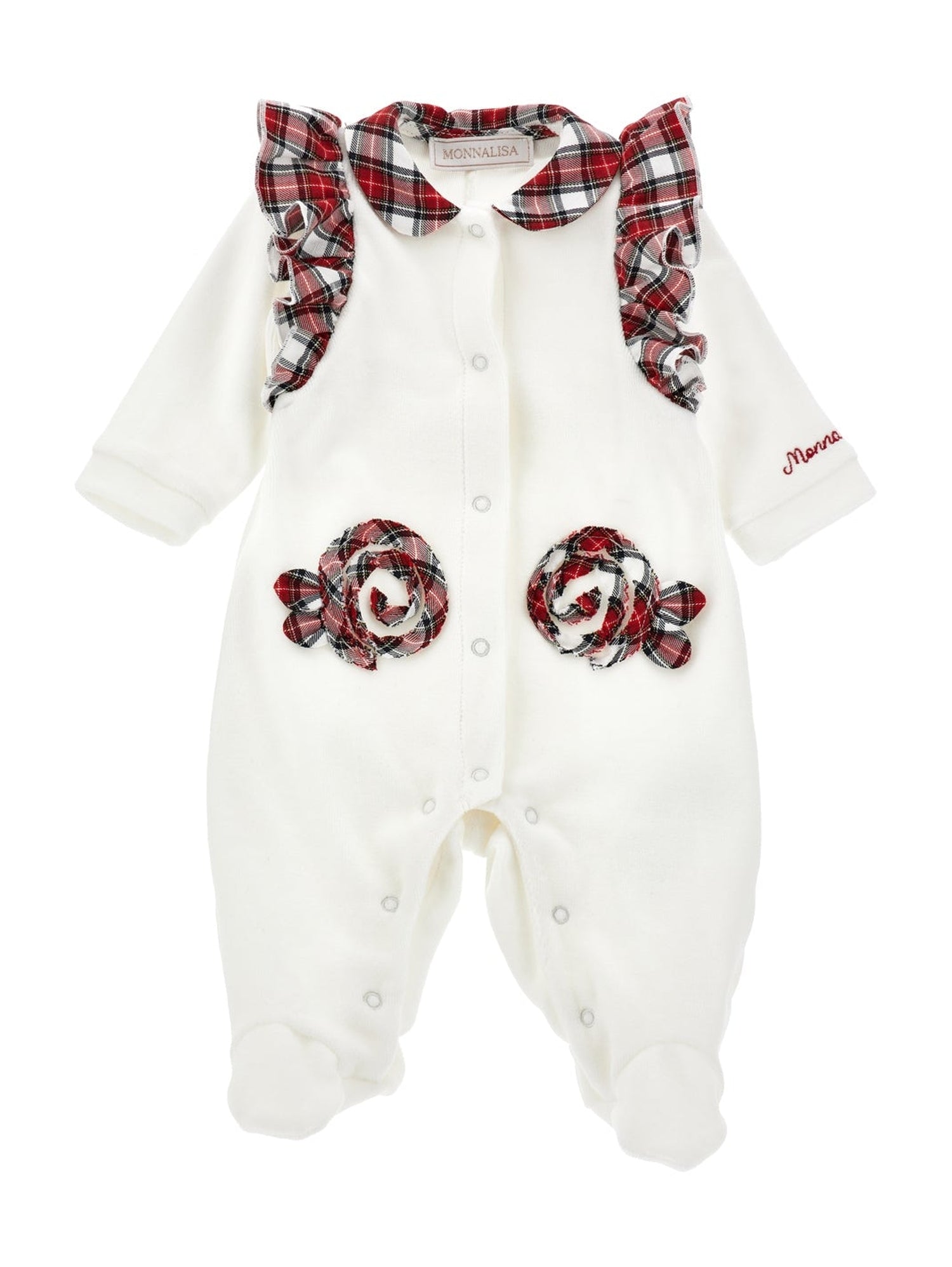Girls | Chenille Playsuit With Tartan Trim | Cream/Ruby