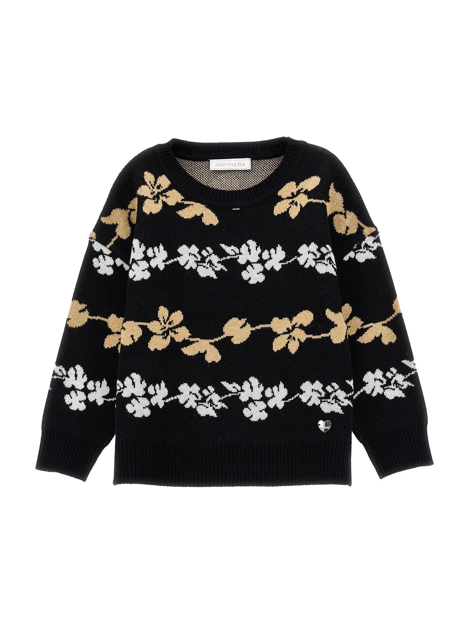Girls | Two-Tone Jacquard Pullover | Black/Ecru