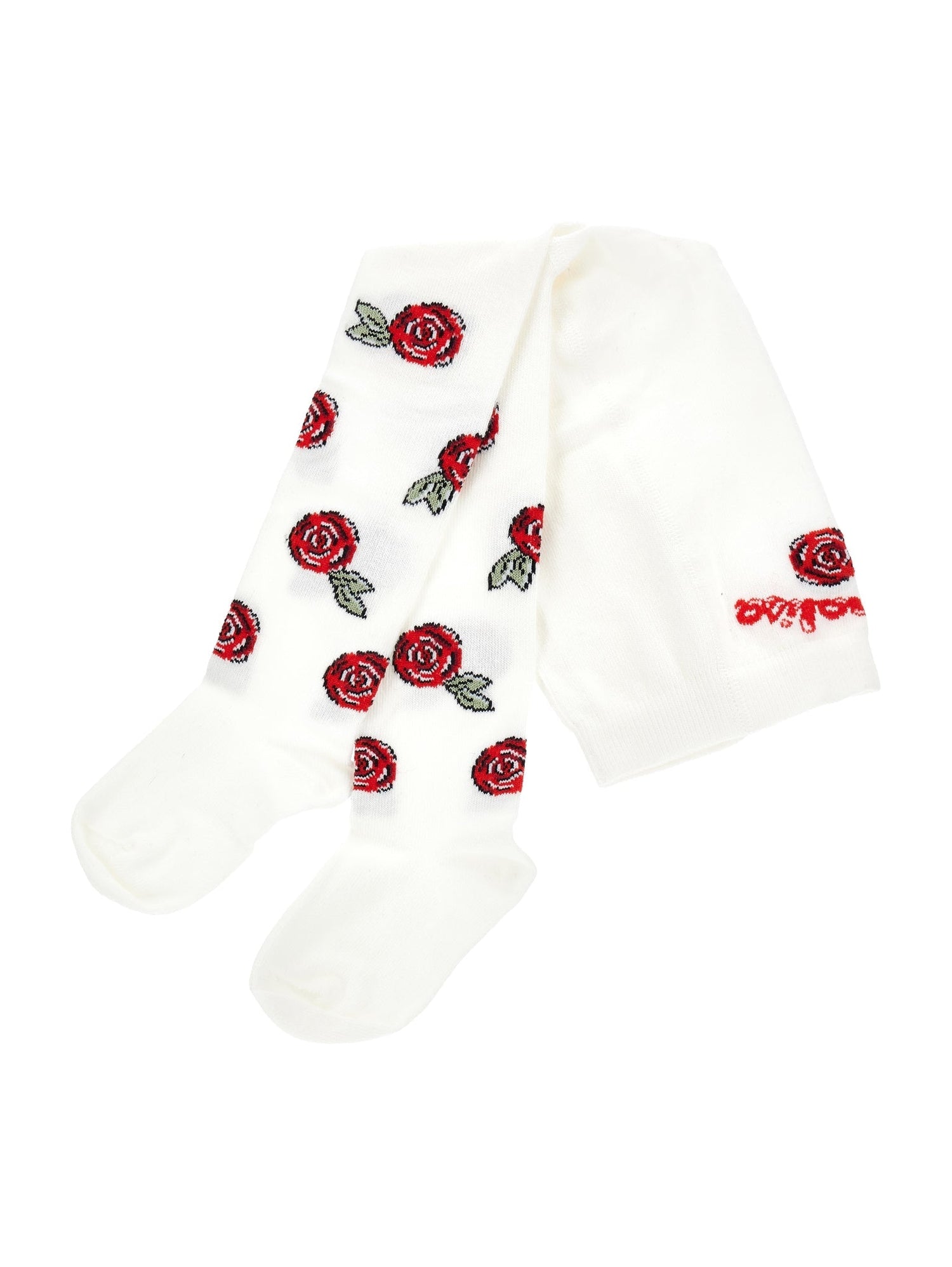 Girls | Warm Cotton Rose Tights | Cream/Ruby