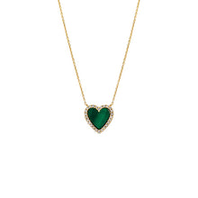 Malachite Pave Diamond Colored Stone Heart Necklace 14K - Adina's Jewels