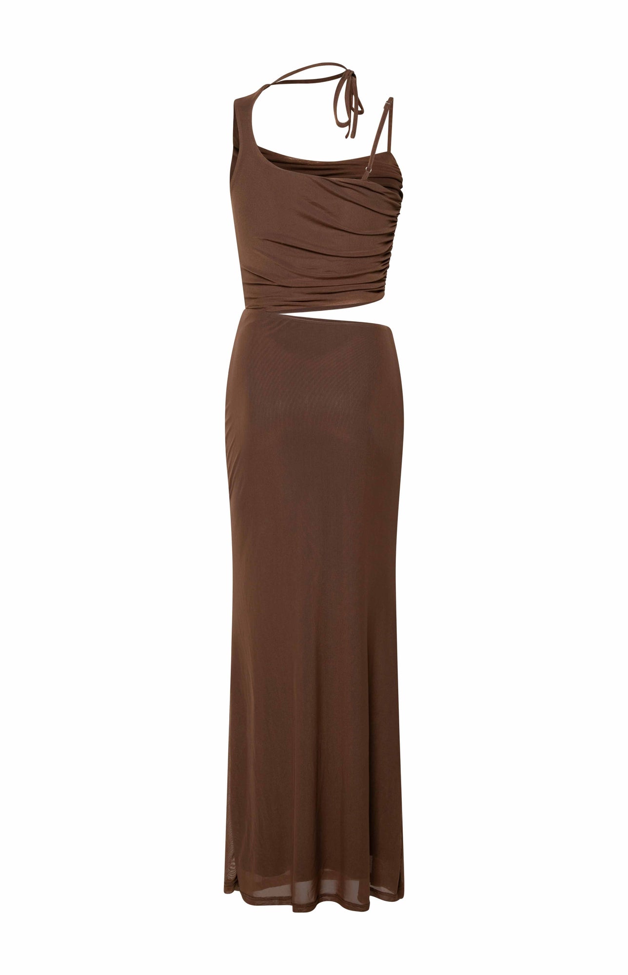 Graciela Tie Neck Mesh Maxi Dress | Brown