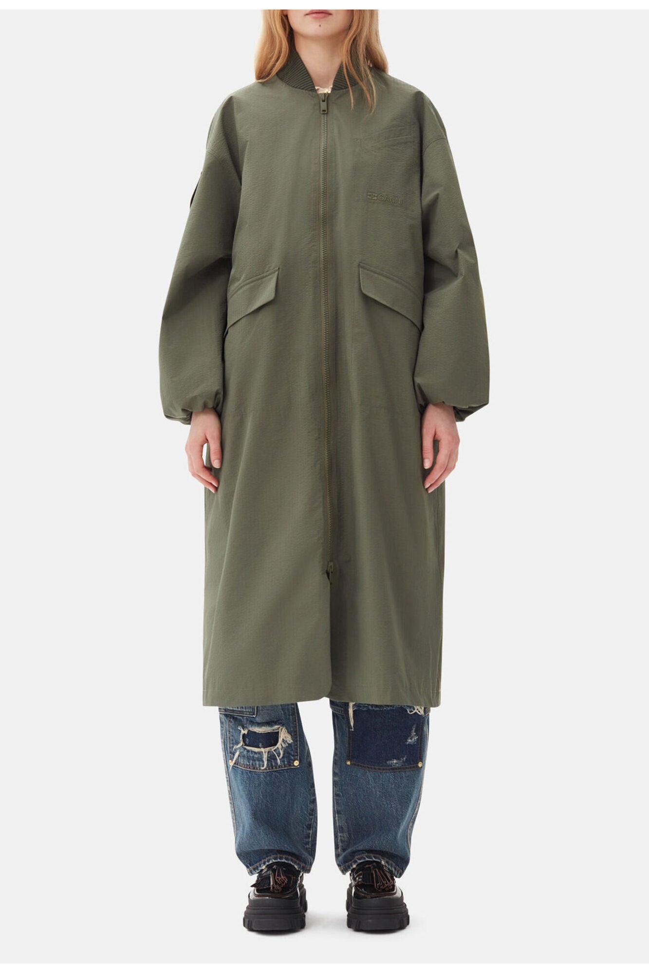 Green Tech Seersucker Oversized Shell Coat | Beetle