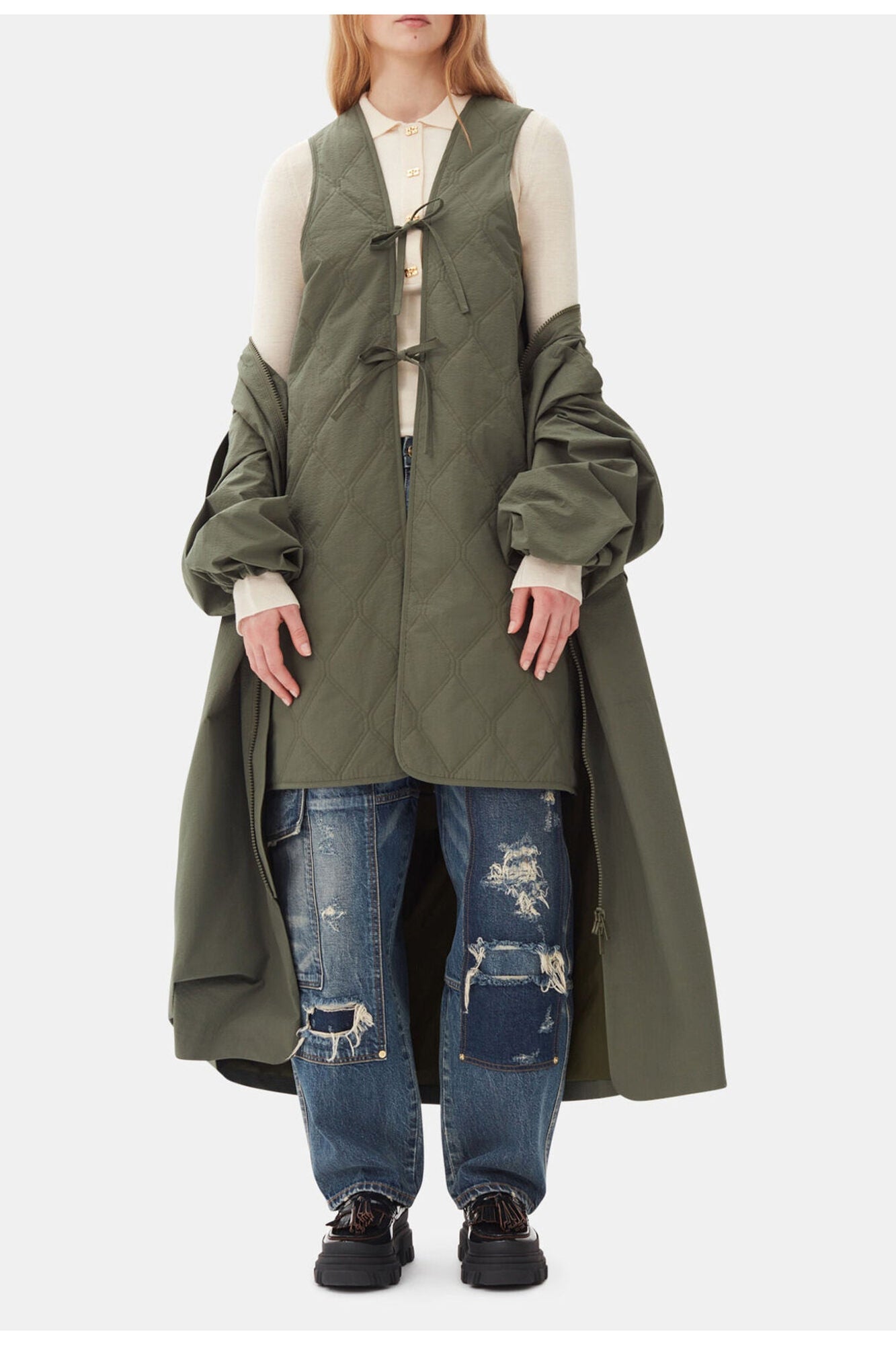 Green Tech Seersucker Oversized Shell Coat | Beetle