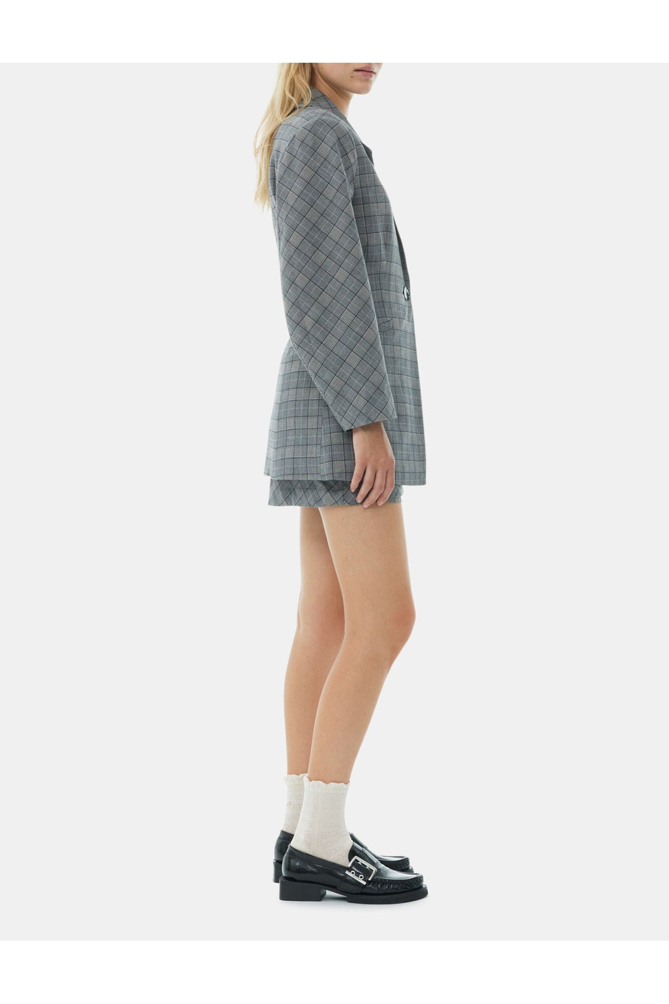Grey Checkered Fitted Blazer | Frost Gray
