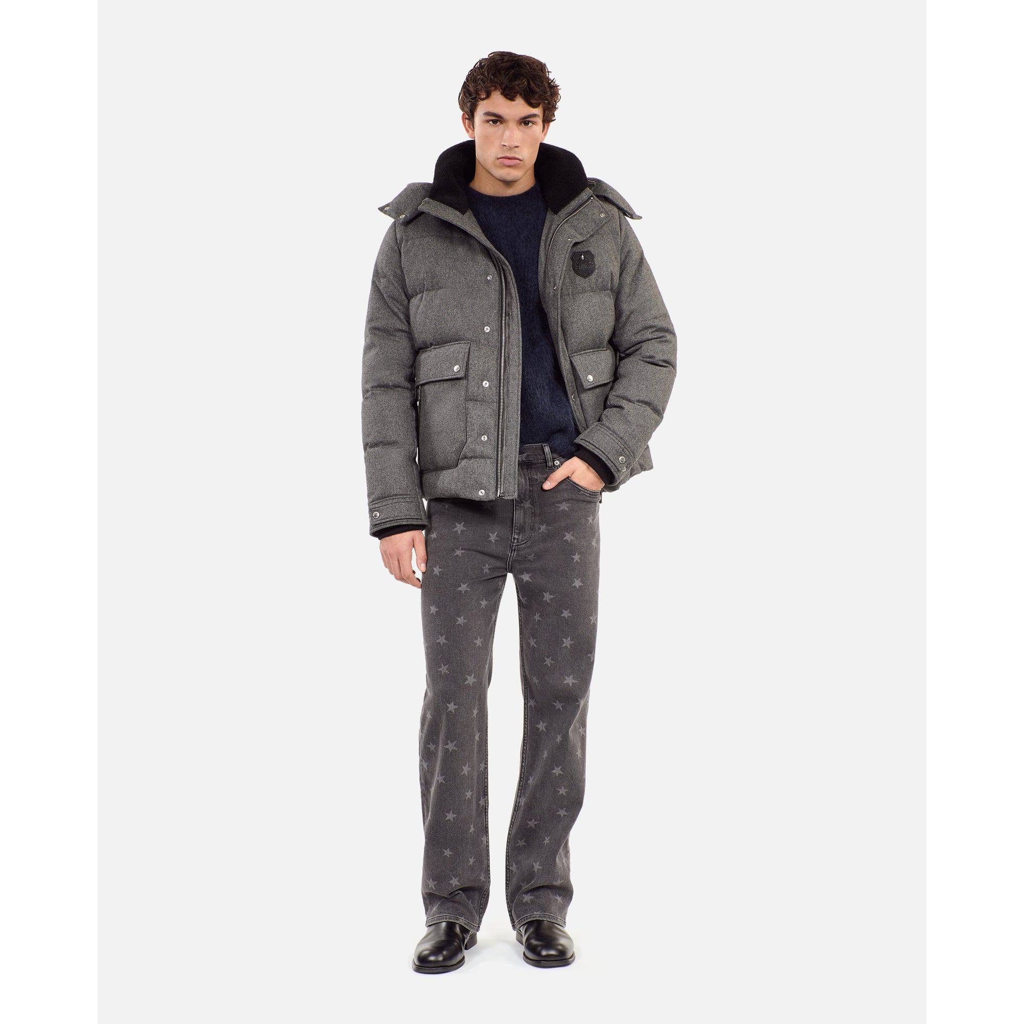 Grey Flannel Down Jacket | Men | Gris Clair