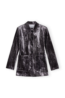 Grey Striped Velvet Blazer | Phantom