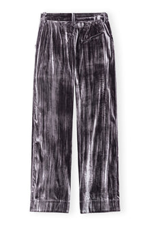 Grey Striped Velvet Relaxed Pleated Trousers | Phantom