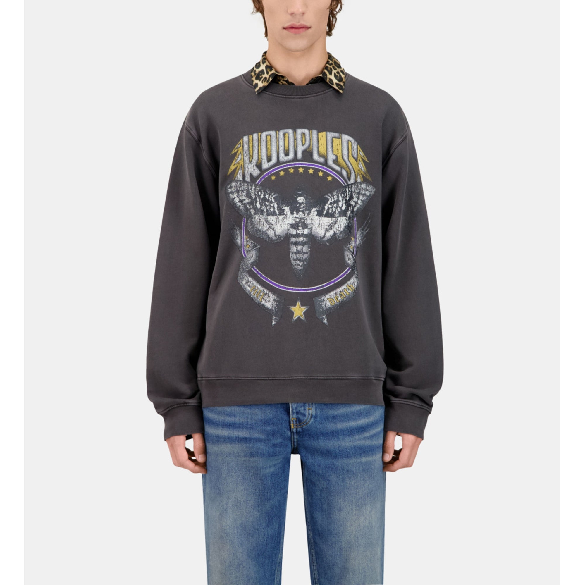 Grey Sweatshirt With Skull Butterfly Serigraphy | Men | Carbone